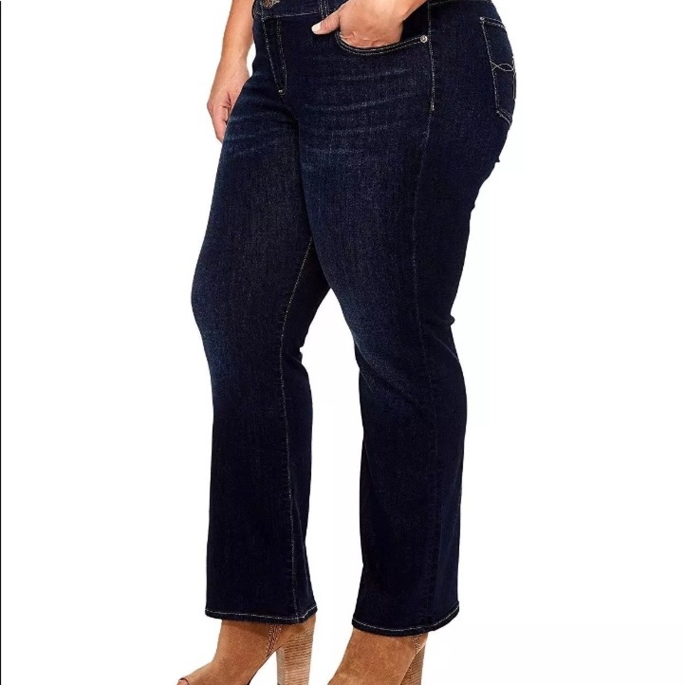 Women Plus Size Petite Bootcut Blue Denim Jeans